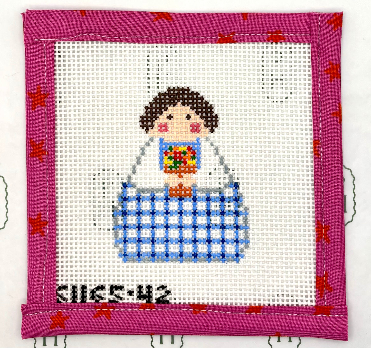 Blue Plaid with Flower Pot Angel