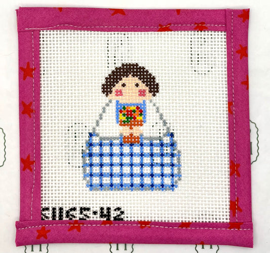 Blue Plaid with Flower Pot Angel