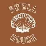 Logo of Swell House with a shell design on a brown background